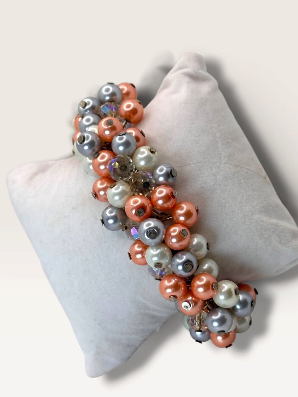 Vintage Multicolor Beaded Cluster Bracelet With Adjustable Chain And Lobster Cla